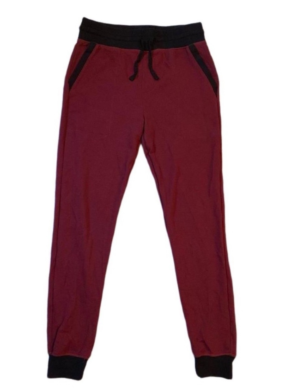 3/$30 Sonoma Maroon Waffle Knit Sweatpants Black Trim Men's M